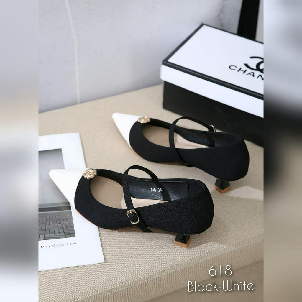 SEPATU WANITA IMPORT HEEL KAIN KANVAS LEMBUT CHAMELKODE: 618