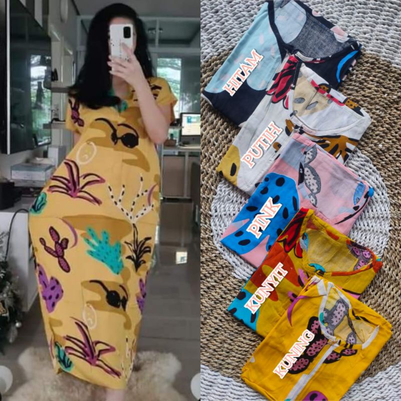 [Fashion Wanita] LONGDRESS daster Manohara motif kaktus batik | busui friendly | terbaru