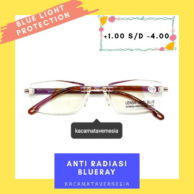 Kacamata Vernesia Kacamata Baca Pria Wanita Anti Radiasi Blueray Frameless