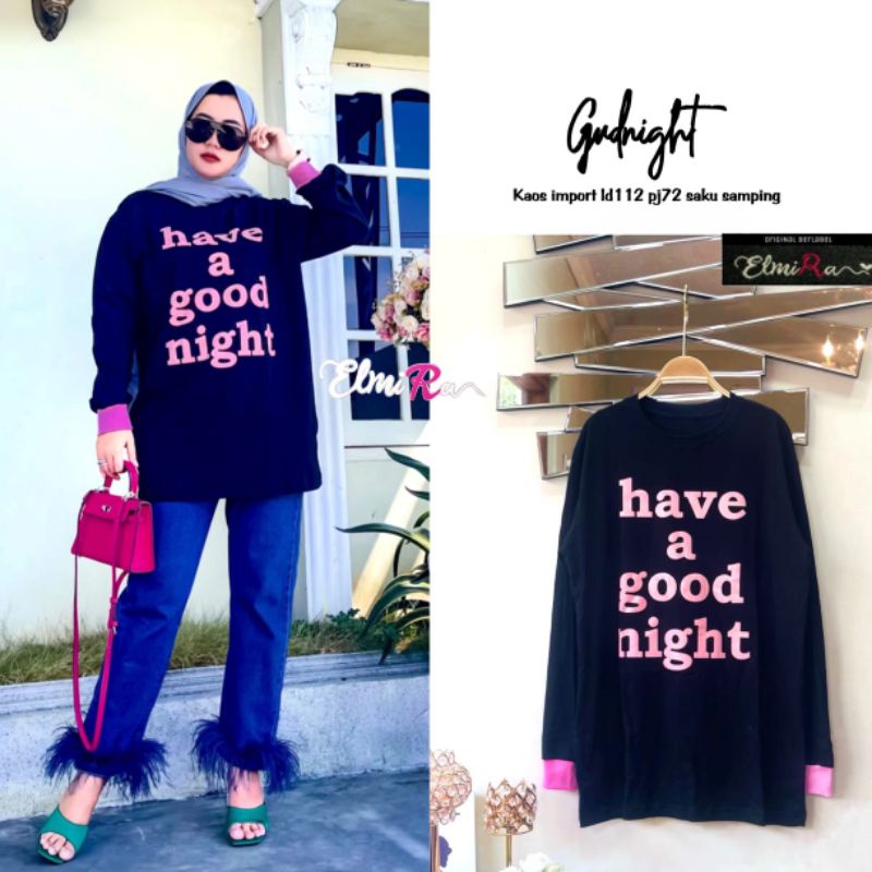 GUDNIGHT OVERSIZE BY ELMIRA / TUNIK KATUN WANITA MUSLIMAH / Bahan kaos import LD 112