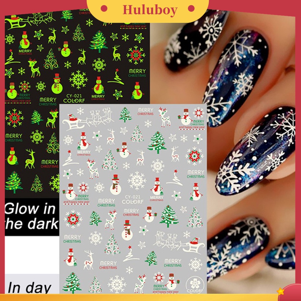 Huluboy Huluboy♡ 1 Lembar Stiker Kuku Desain Snowflake Natal Tahan Lama Untuk Salon Kecantikan