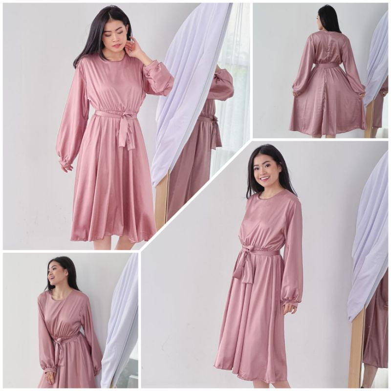 ⚡️CLEARANCE SALE ♡ PREMIUM ♡ ORIGINAL ! MIRRIAM TUNIK VINTAGE PLAIN LONG SLEEVE OBI TIED FLARE MIDI DRESS