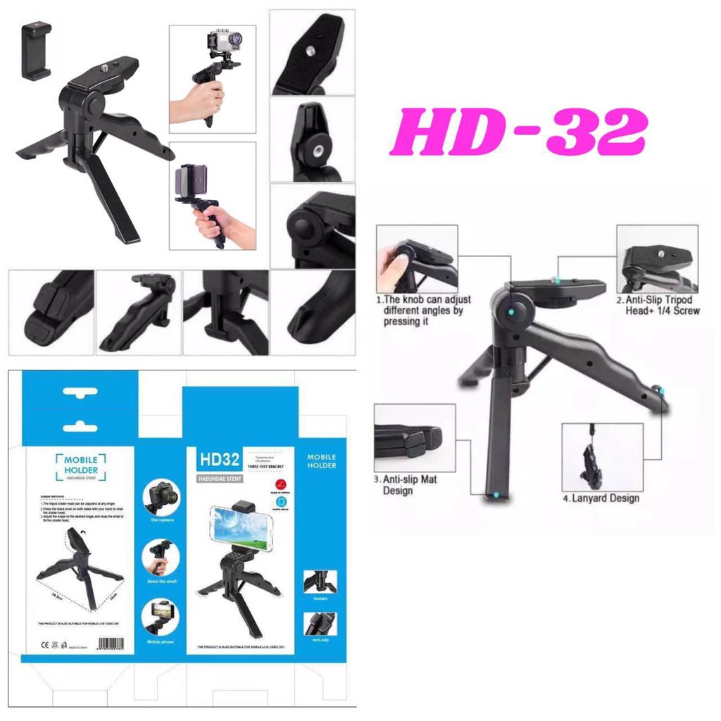 Tripod Mini Foldable 2 in 1 SK32 Table Stand + Holder U Phone Holder Tripod Handle Smartphone