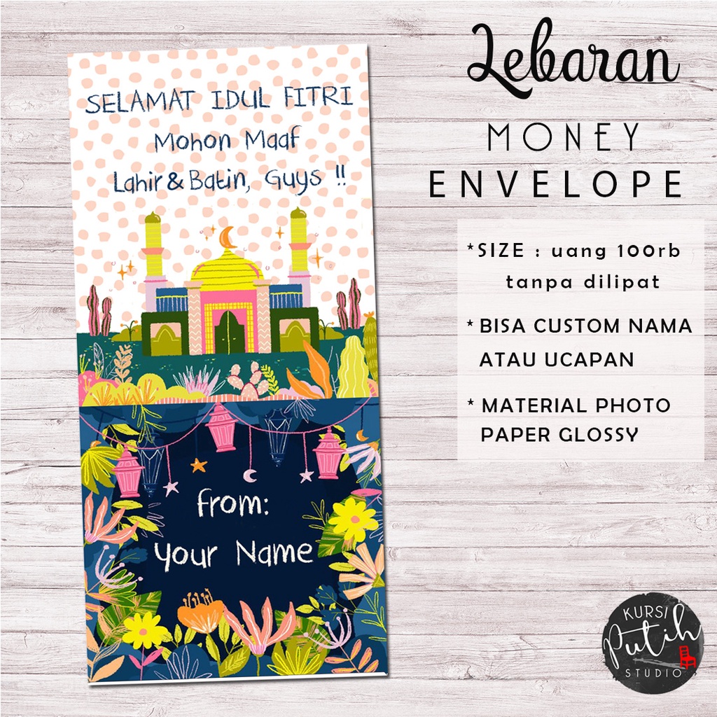 

amplop uang angpao lebaran motif mesjid bisa custom tulisan dan nama