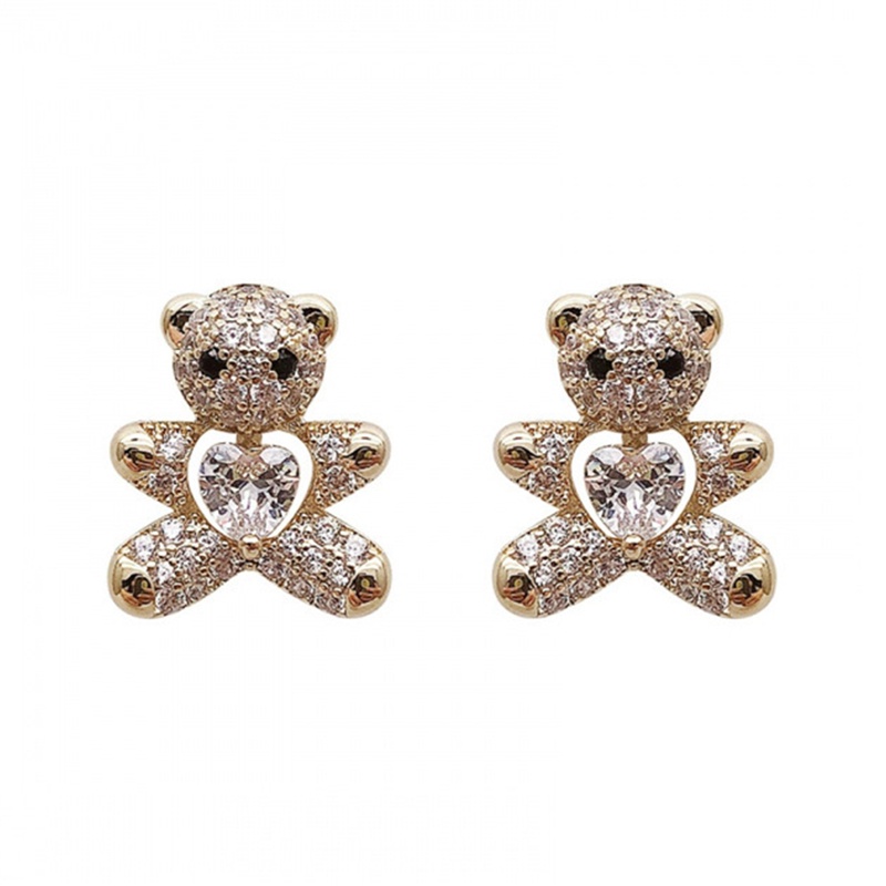 Anting Stud Kristal Bentuk Beruang Kecil Gaya Korea