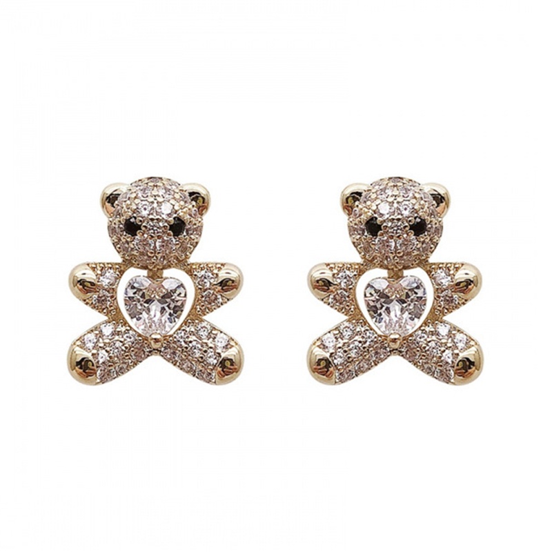 Anting Stud Kristal Bentuk Beruang Kecil Gaya Korea