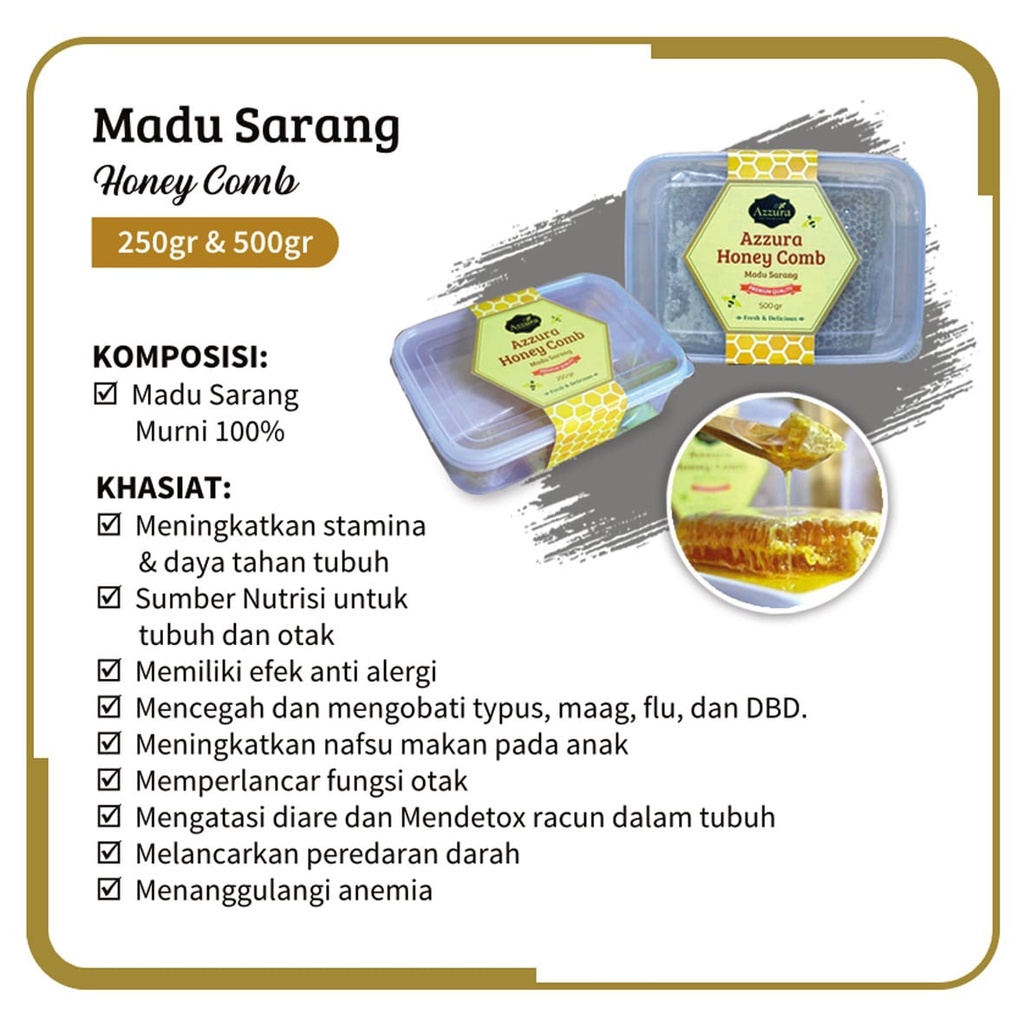 

Madu Sarang Murni 100% Madu Azzura Madu Kesehatan Berkhasiat Honey Comb 500/250gr