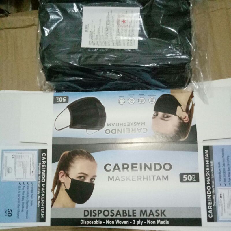 MASKER HITAM 3 PLAY MEDIOCARE/ 1 BOX ISI 50 PCS