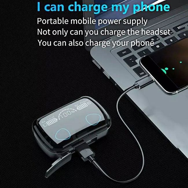【BT016】(COD)M10 Headset Bluetooth Full Bass Stereo 3500mah Power Bank Wireless Earphone Tahan Air TWS with Mic Headphones  Handset Earbud Henset Handset Heandset Hedset Hetset