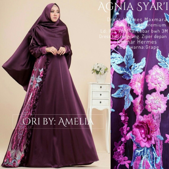 Gamis AGNIA SYARI DRESS PESTA MUSLIMAH Tile Bordir Timbul 3D Busui ori Amelia
