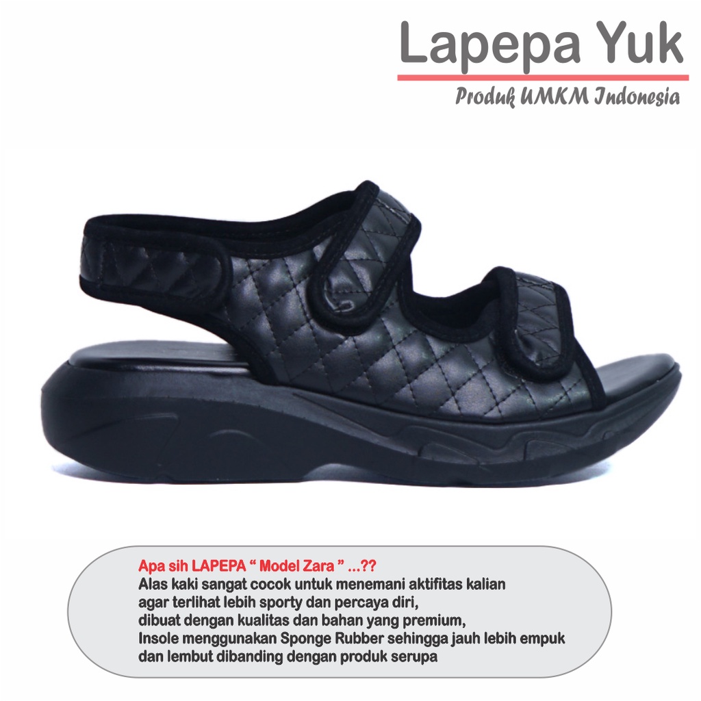 LAPEPA YUK -  Sepatu Sandal Wanita Casual Wedges ZAHRA Model Ban dua Strap Tali belakang Hak Tinggi Sole 4 cm Sendal Gunung Gladiator Korean Style Kasual Size 36 37 38 39 40 Warna Hitam Black Terbaru Shoes Ori Original Mall Official Store