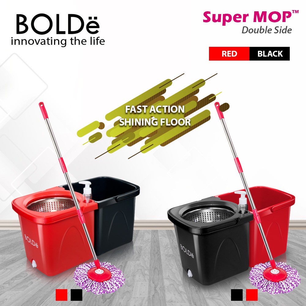 BOLDe Super Mop Double Side Alat Pel Lantai BONUS Refill Kain Pel Microfiber