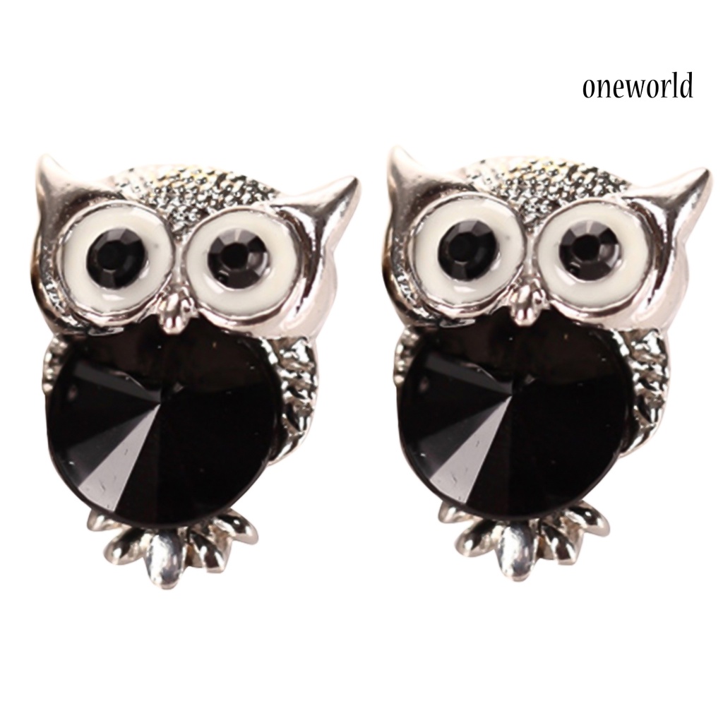 OW@ Ear Studs Owl Shaped Rhinestone Inlaid Alloy Stud Earrings Charm Fashion Jewelry for Party