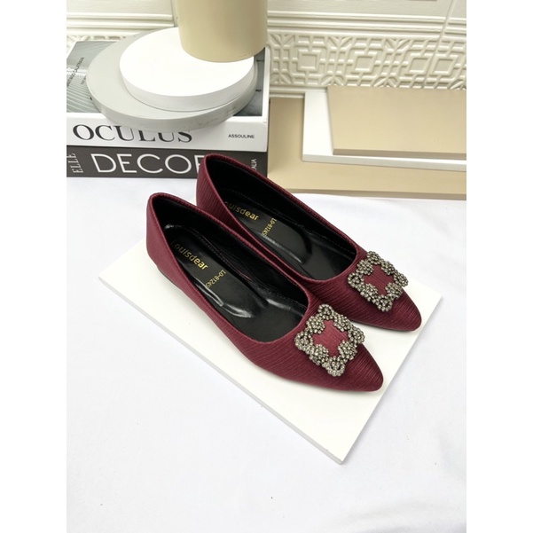 sepatu flat shoes wanita terbaru kekinian pesta LOUISDEAR sepatu flat heel  2 cm bahan satin B35