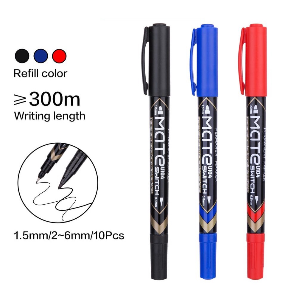 

SPIDOL PEN PULPEN PERMANEN MARKER TWIN HEAD 1.0 MM / 0.5 MM DELI U104