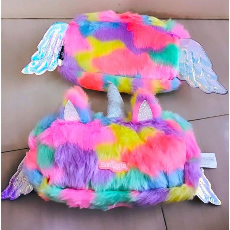 TEMPAT PENSIL SMIGGLE ORI / SAYAP UNICORN BULU HALUS RAINBOW