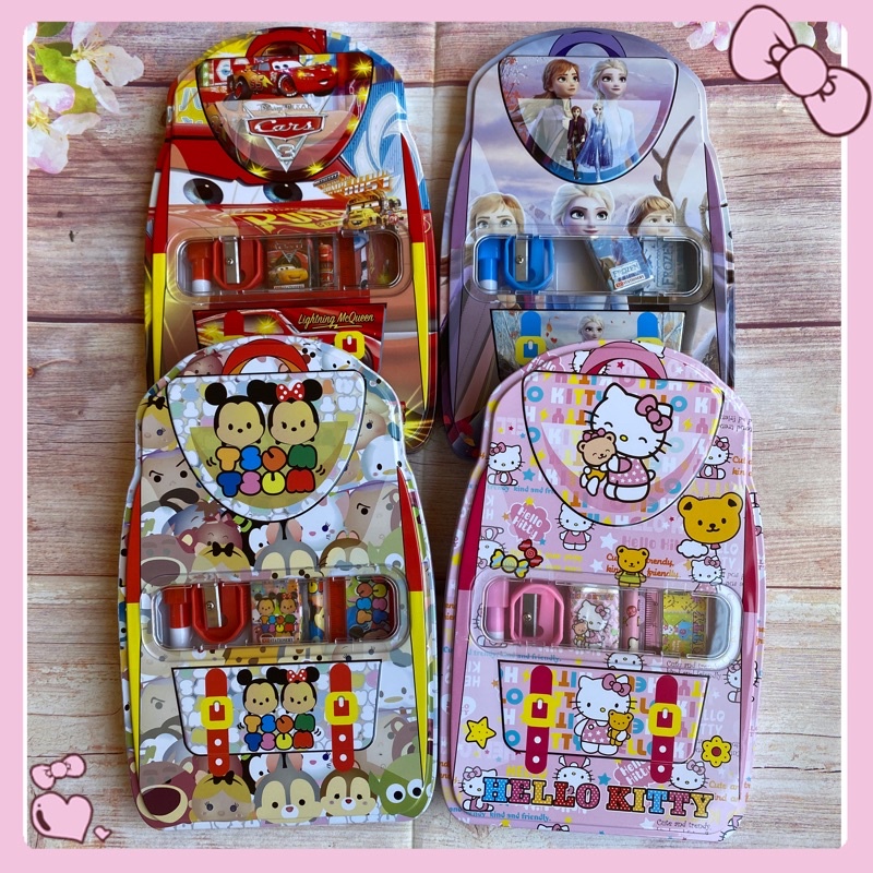 

set alat tulis kotak pensil kaleng model tas 6in1 karakter disney
