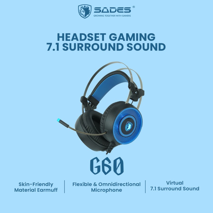 Headset Gaming Sades G60 7.1 Surround Sound - Merah Muda