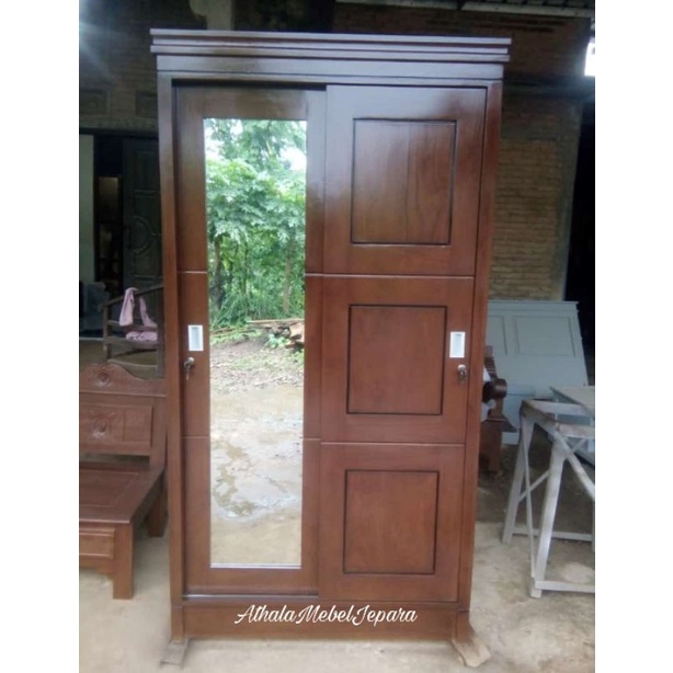 Almari kayu pintu 2 sleding minimalis