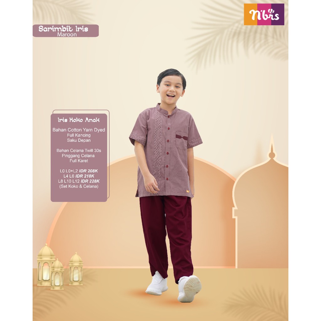 Nibras Iris Marun Bahan Cotton Baju Seragam Keluarga Sarimbit Keluarga Kompak Outfit Lebaran