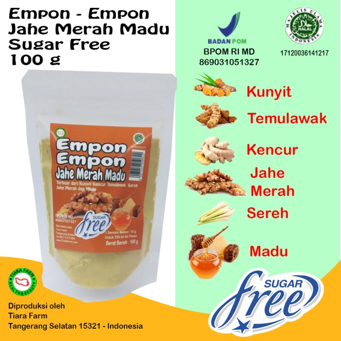 

tradisional-minuman- empon - empon jahe merah madu sugar free 100 g (tanpa gula) tiara farm