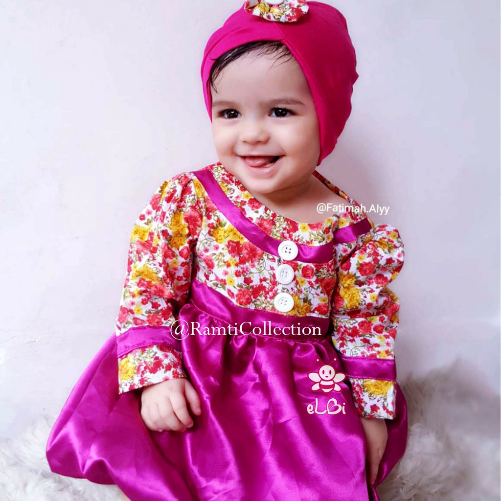 Gaun Anak Turban I Gamis Bayi Pink I Setelan Dress Muslim Anak