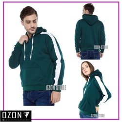 SWEATER_ID Hoodie Jumper Hijau Botol Kombinasi List Putih Oversize Unisex