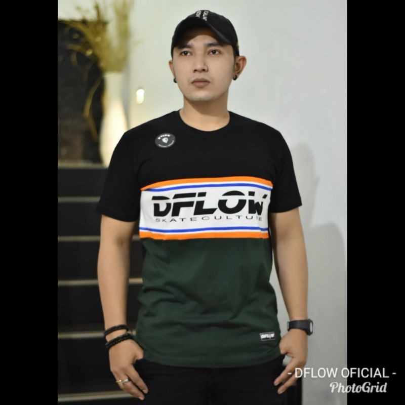 Kaos Pria Distro Dflow Original Free Sticker | hitam putih ijo