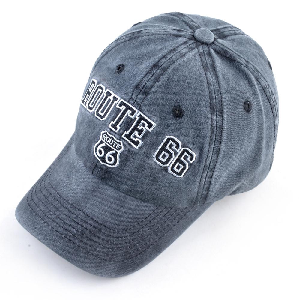 Topi baseball Bahan Katun washed Motif Bordir ROUTE 66 Gaya vintage Untuk unisex