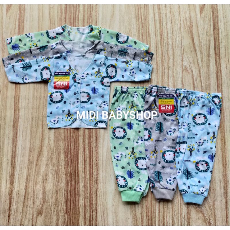 18 Pcs Paket Baju Bayi Celana Bayi Baru lahir Newborn Full Print Pip Mim SNI