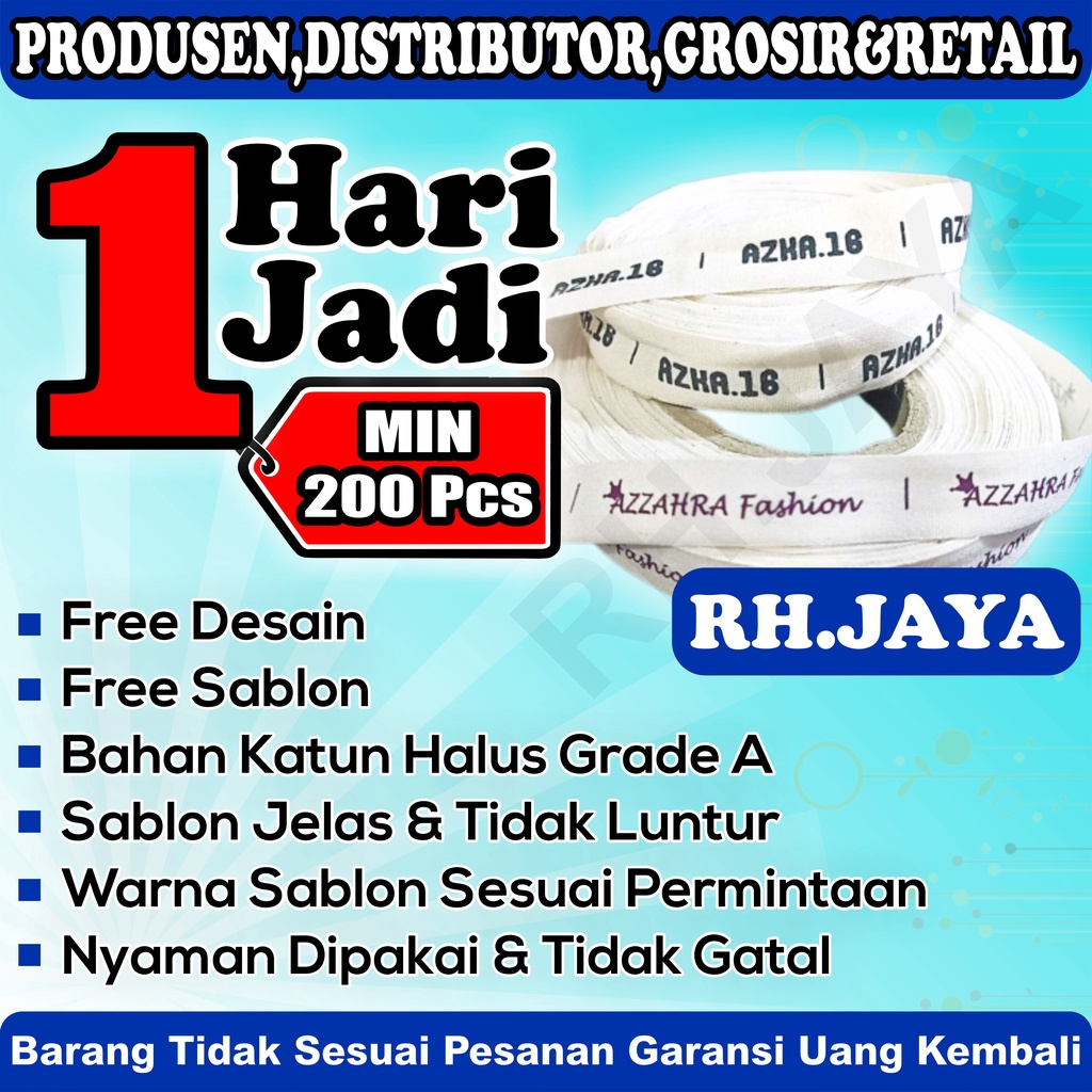 

Label Katun | Label Hijab | Label baju | Label Masker | Label Konveksi Sablon Custom [Min 200 pcs]
