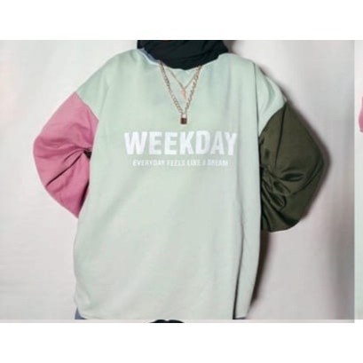 BEFAST - ZEC OOTD Wanita Sweater VIVIAN / Sweater Oversize Weekday Combi / Sweater Combinasi Warna / Sweater Motif / Sweater Keluaran Terbaru 2021 / Sweater Model Wanita Korean