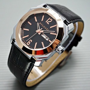 Jam Tangan Pria / Cowok Bvlgari Diablo Leather Black RG plat Black