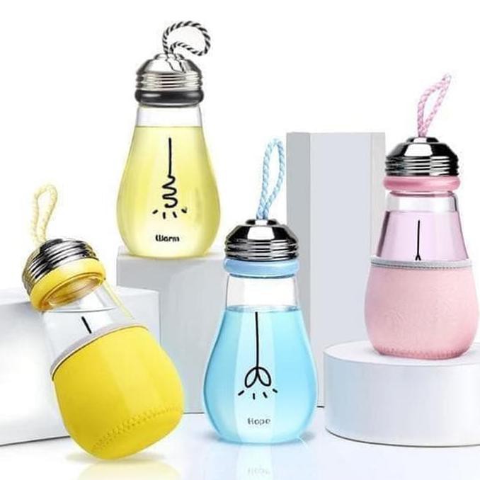 Botol Minum Bohlam Kaca + Pouch / Lampu Minum Unik 400Ml B79-3 Botol