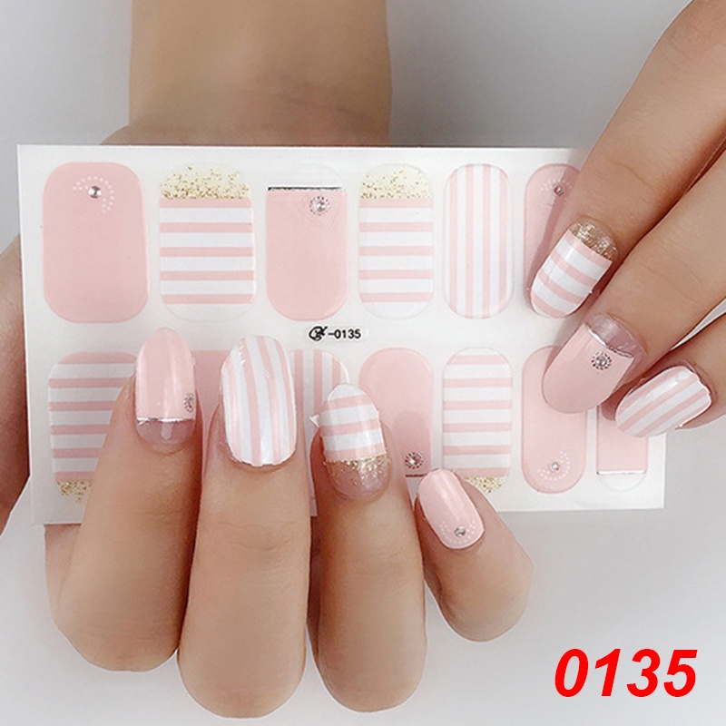 0132-0147 14pcs / Lembar Stiker Kuku Palsu Warna Bronzing Untuk Nail Art Diy