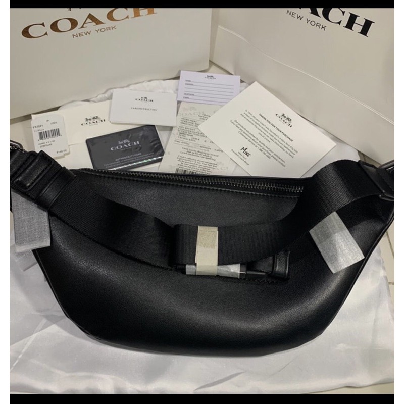 tas waistbag pria cowok coach black tag plain original