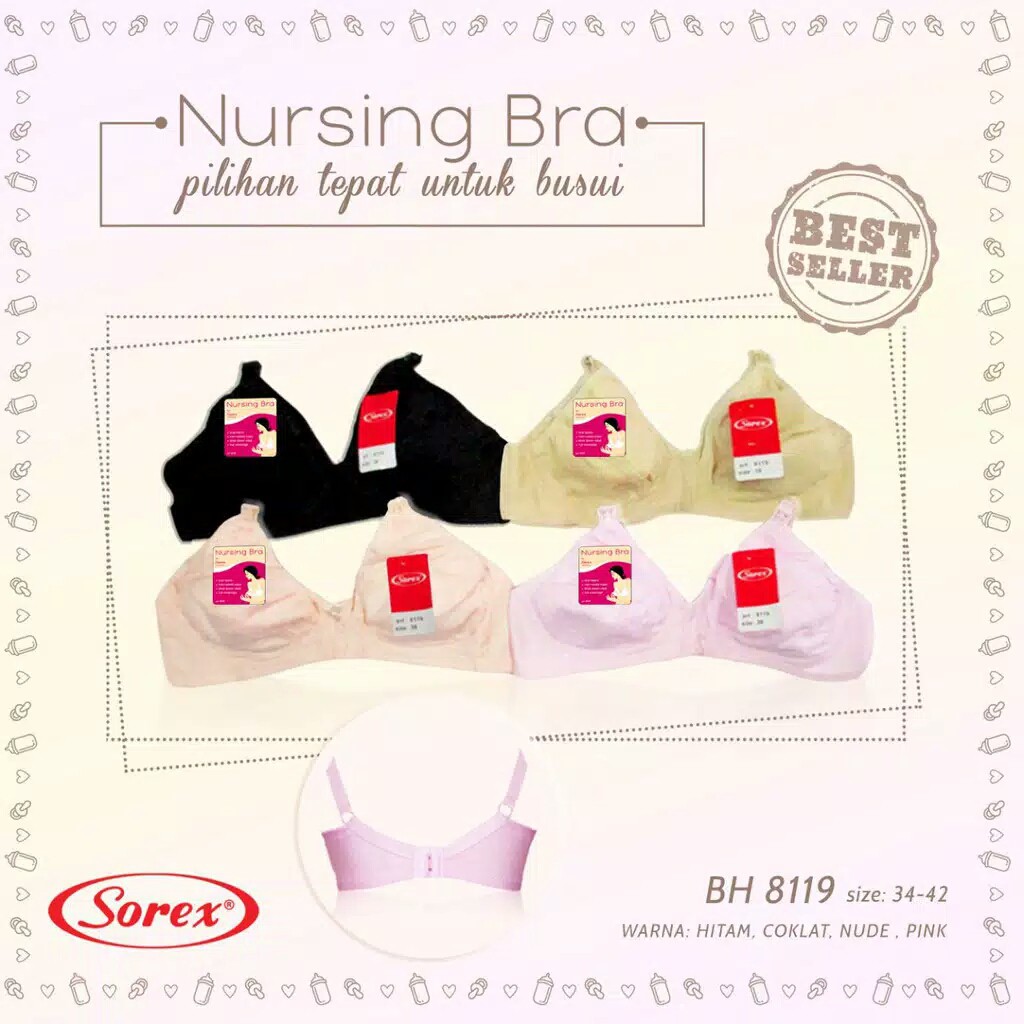 Sorex Bra Menyusui Busa Tipis Tanpa kawat Kait 2 Cup Setara Cup B Nursing Bra BH 8119 Ibu Hamil