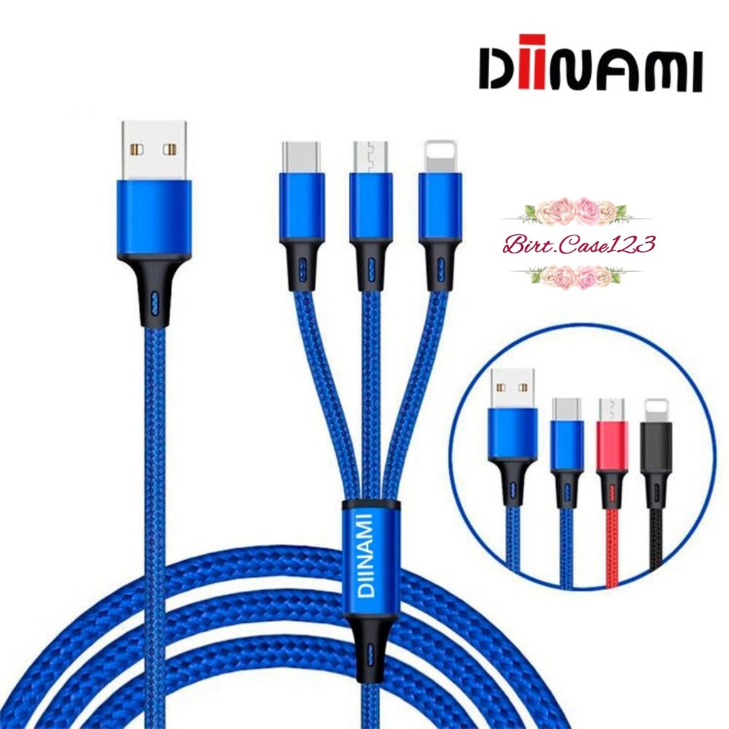 BM021 QC33 1.2M DIINAMI Kabel cable data USB 3in1 Micro ligthing tipe c 2.4A original fast Charging BC5867