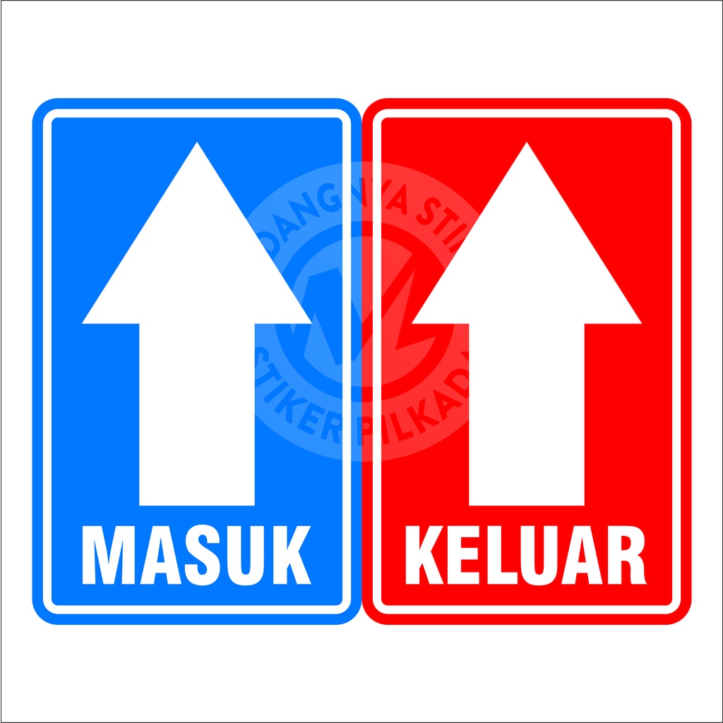 

STIKER VINYL MASUK KELUAR BIRU MERAH (SEPASANG) 10,9X17,4CM