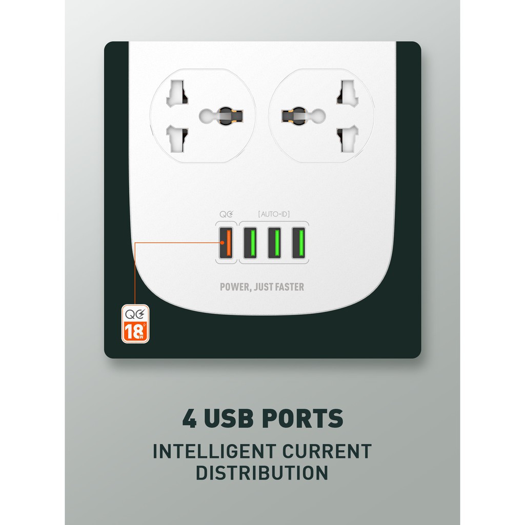 LDNIO SC4407 DEFENDER SERIES - 4 Universal Electrical Socket with 4 USB QC 3.0 - Stop Kontak + USB