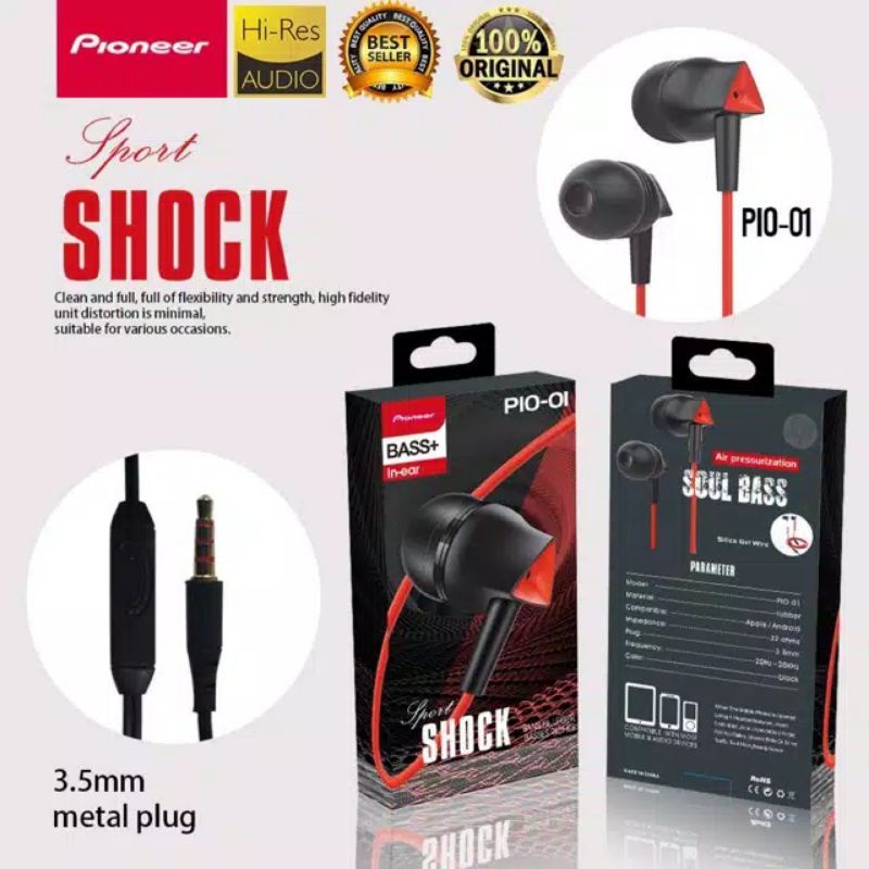 Handsfree / Earphone Pioneer PIO_01  SUPERBASS + MIC Headset Stereo Musik universal 3.5mm