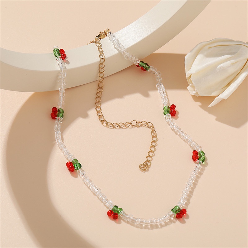 Kalung Choker Rantai Manik-Manik Cherry Untuk Wanita