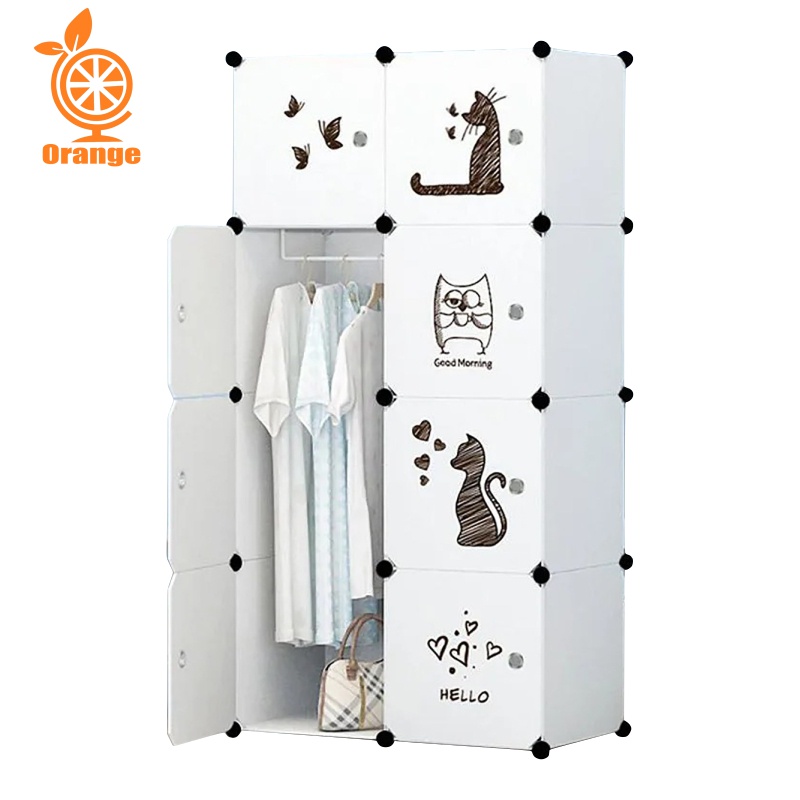 Lemari Pakaian Baju Lemari susun 8 pintu Lemari portable Rak Serbaguna Susun Plastik karakter