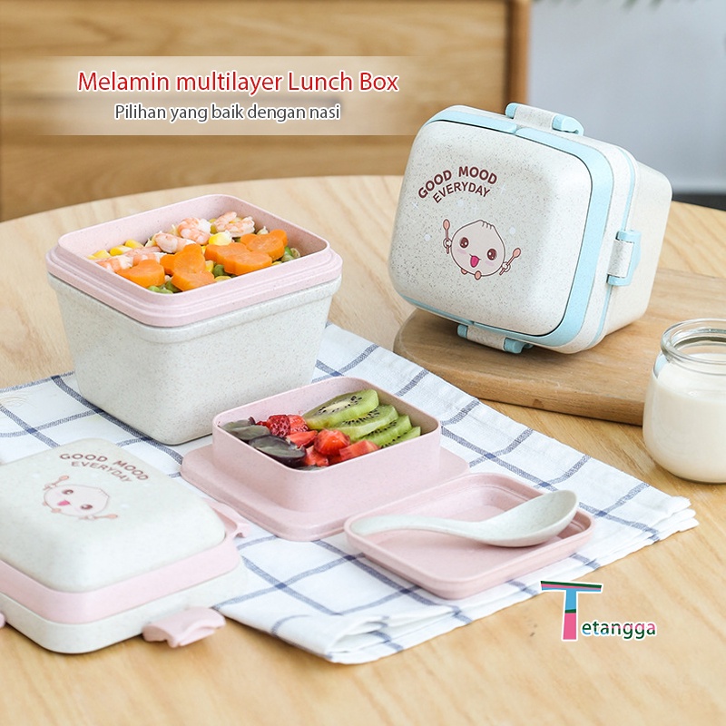 Lunch Box Set Disegel Kotak Makan Bekal Free Sendok Material Microwavable Anti Tumpah-Bpa free