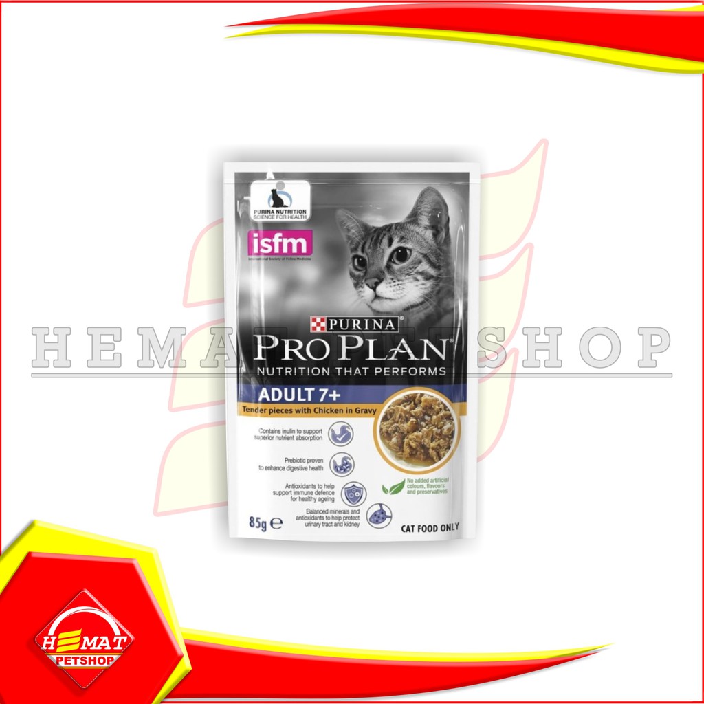 Makanan Kucing Basah Pro Plan Adult 7+ 85Gram Wet Food Pouch Basah