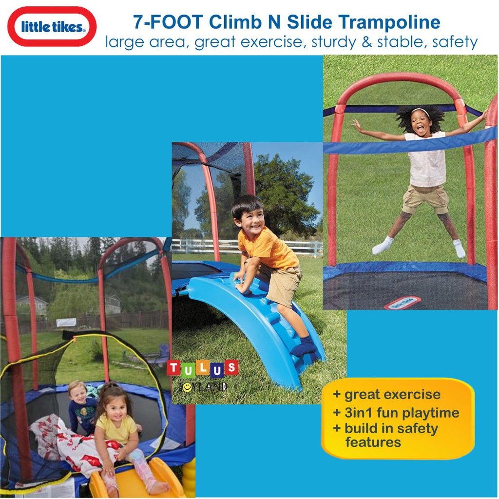 Trampolin 7ft Perosotan Little Tikes 7 foot Climb N Slide Trampoline jaring net mainan olahraga anak