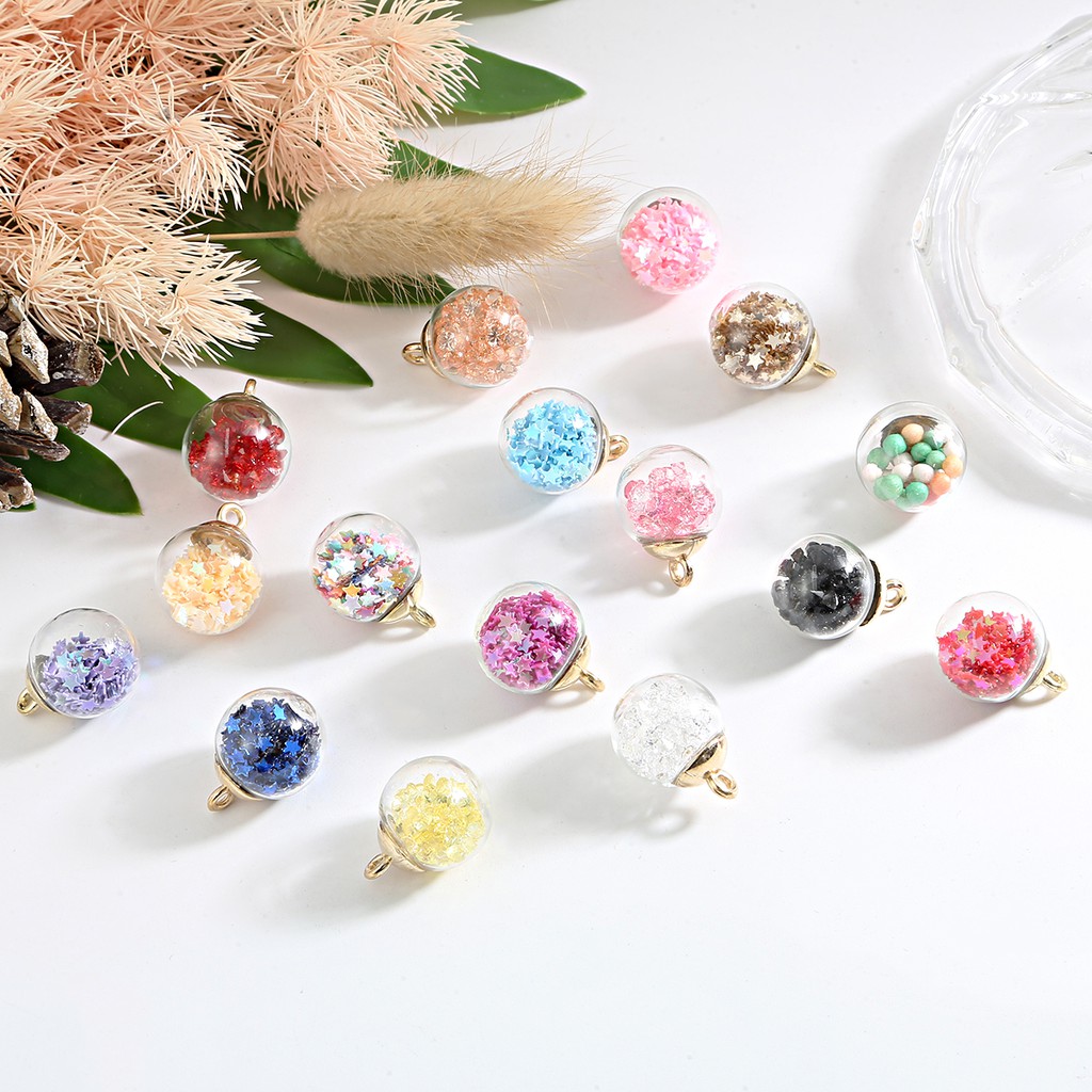 10 Pcs /pack Wholesale Exquisite Fashion Color Transparent Crystal Glass Ball Pendant For DIY Earring Accessories