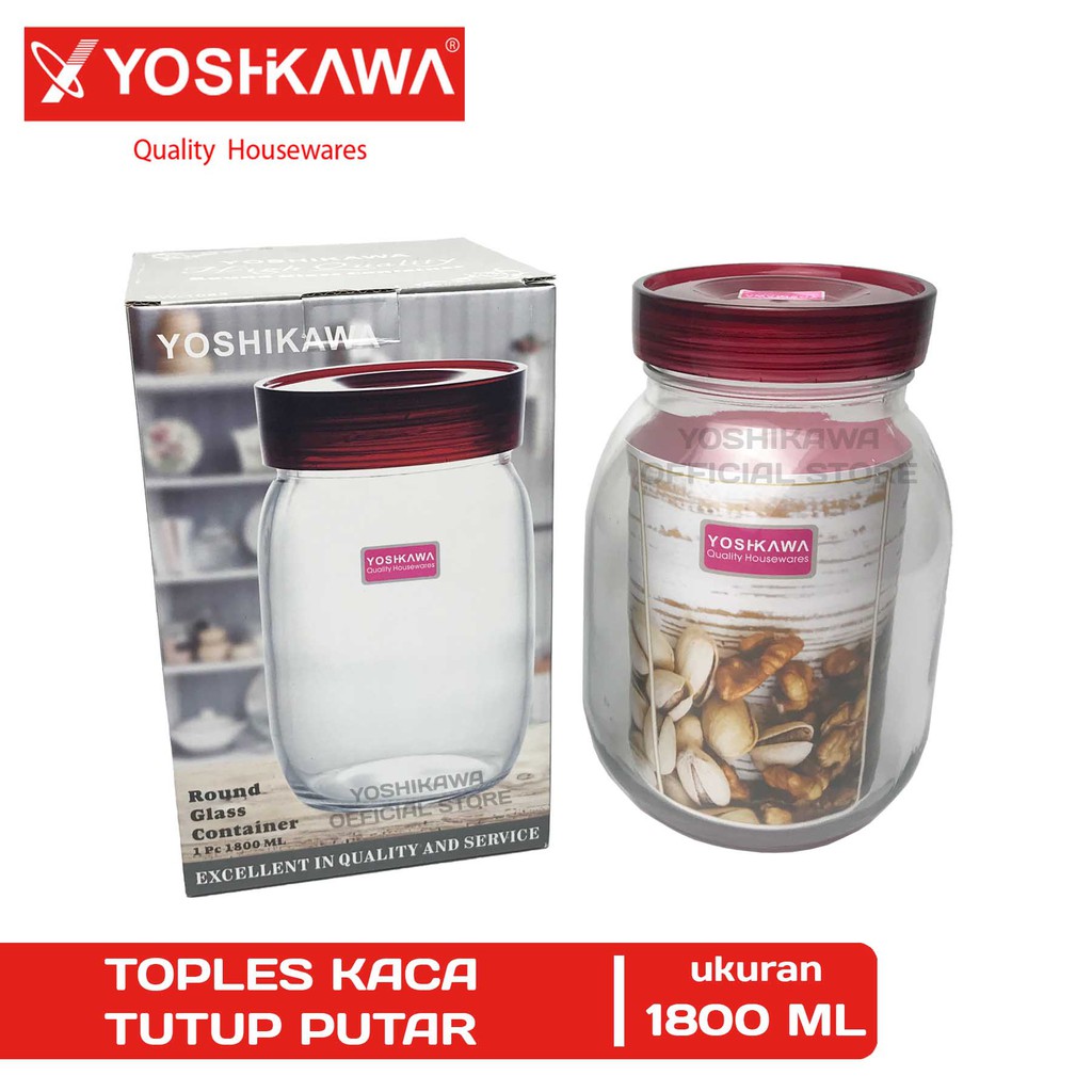 

YOSHIKAWA Toples Kaca Polos Tutup Putar Size L 1800 ML Round Glass Container EVL-CW-1082-L Clear