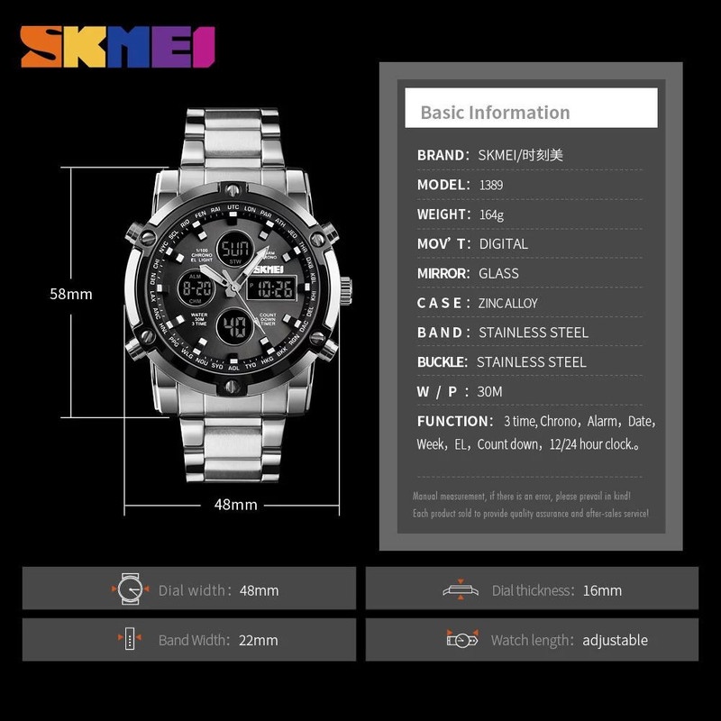 SKMEI 1389 Jam Tangan Watch Pria Digital Analog Stainless Steel