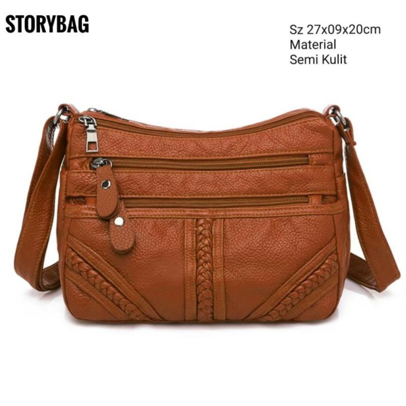 REALPICT slempang kepang terbaru/Material semi kulit tebal